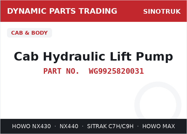 Cab Hydraulic Lift Pump